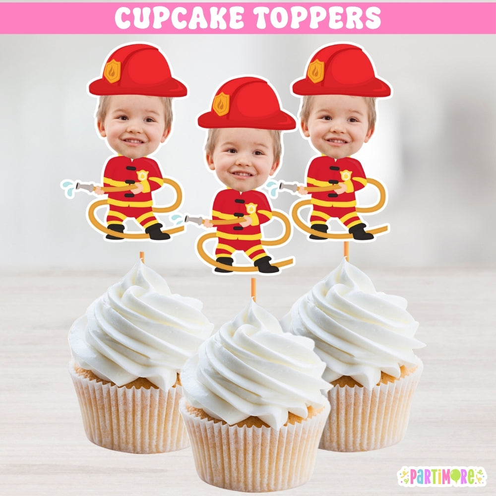 Fire Truck Cupcake Toppers, Firefighter Birthday Party Decorations, Personalized Face Cupcake Toppers, Firefighter Graduation, Water Hose, Fireman Hat