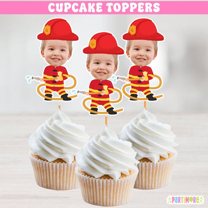 Fire Truck Cupcake Toppers, Firefighter Birthday Party Decorations, Personalized Face Cupcake Toppers, Firefighter Graduation, Water Hose, Fireman Hat