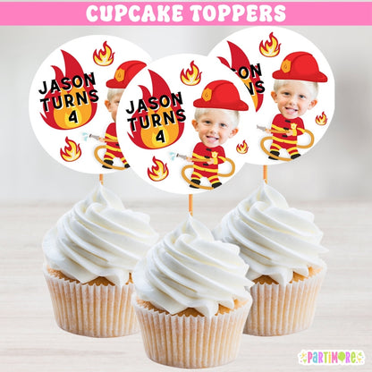 Personalized Firefighter Birthday Cupcake Toppers Customized With Face Name And Age