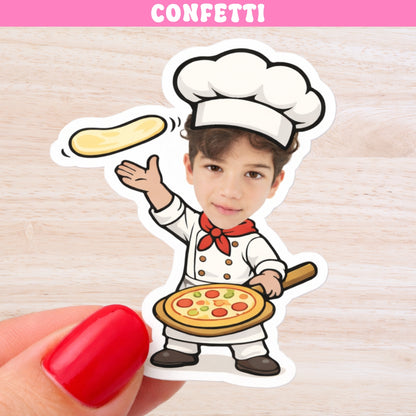 Personalized pizza birthday confetti with custom photo little chef design, 100 pieces for kids pizza themed birthday party decorations