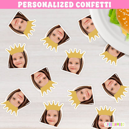 Princess Confetti, Personalized Face Confetti For Kids Adults, Gold Princess Crown, Magical Princess Party Decorations