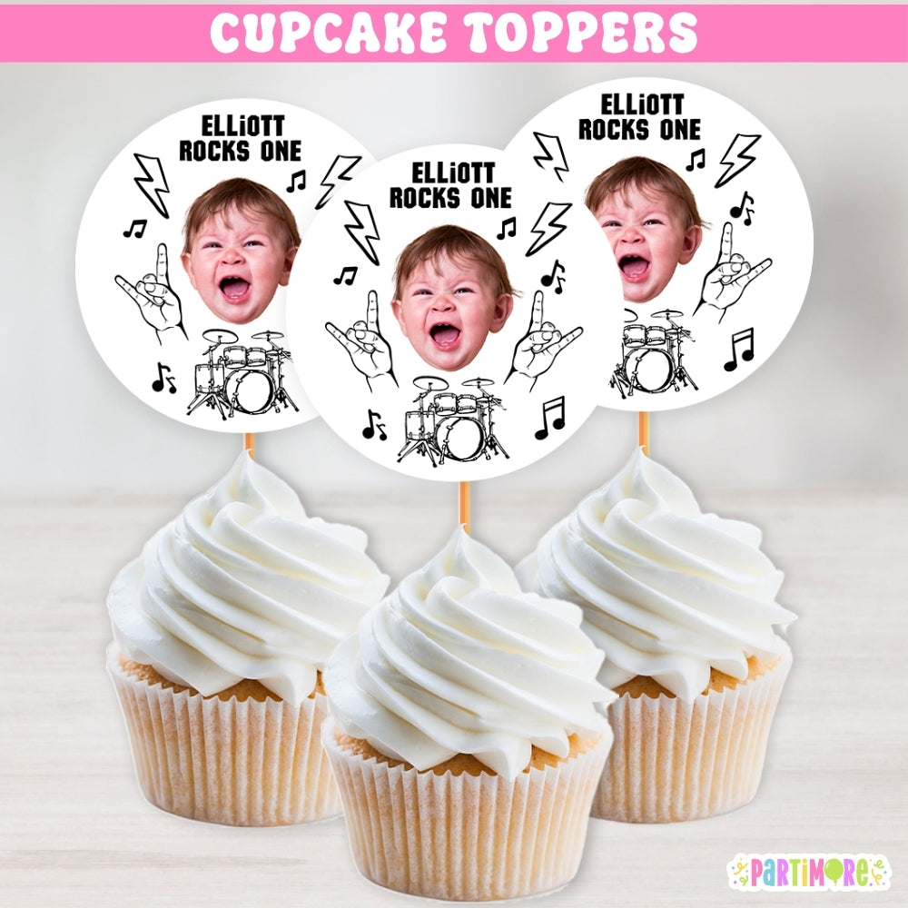Personalized Rock and Roll Birthday Cupcake Toppers - Rockstar Theme, Guitar Cupcake Decor, Music Party Toppers, Custom Rock N Roll Birthday Supplies