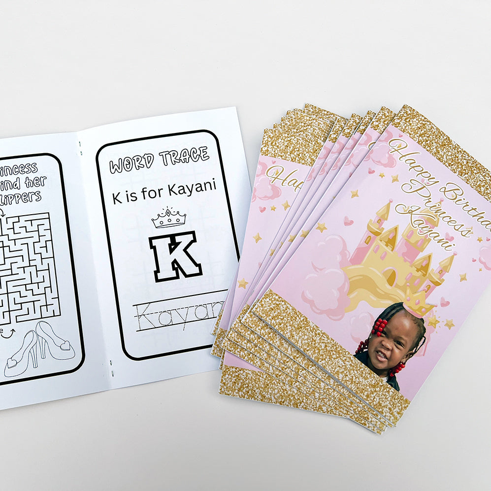 Personalized Princess Coloring Books For Kids, Princess Party Favors, Princess Party Decor, Magical Cartoon Princess Birthday Supplies, Pink Gold