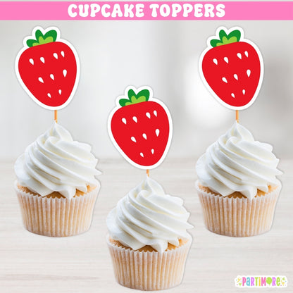 Strawberry Cupcake Toppers, Berry 1st Birthday Party Decor, Strawberry Birthday Decorations For Parties, Weddings, And More