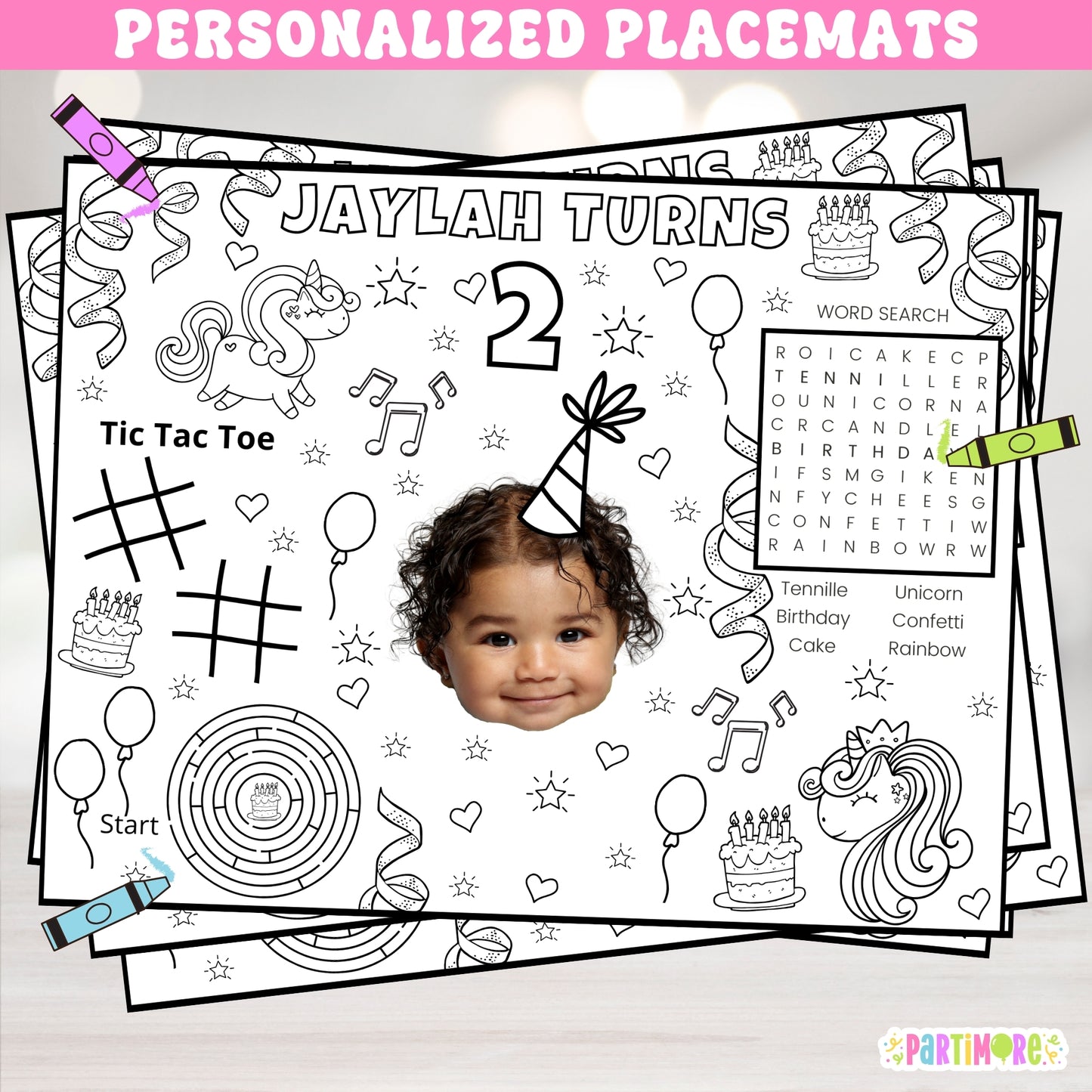 Unicorn Birthday Coloring Placemat Activity Sheets For Kids, Royal Princess Unicorn Party Supplies, Unicorn Party Favors